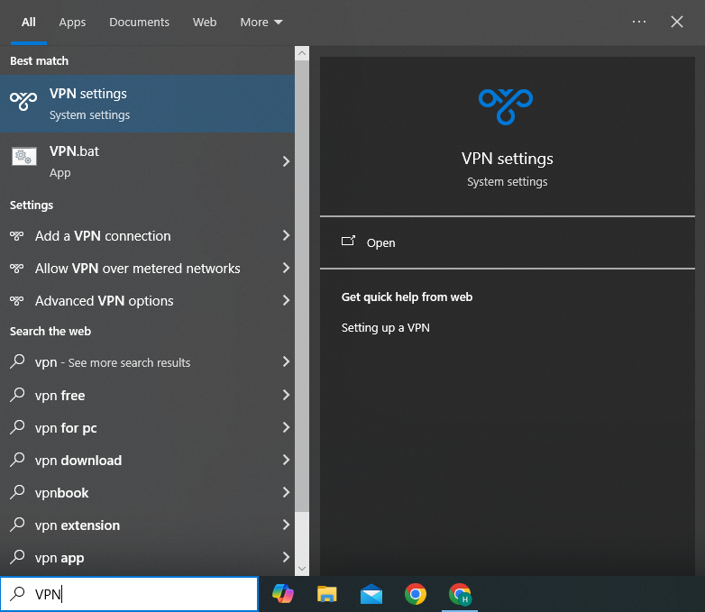 VPN ဆက်တင်များကို ရှာဖွေနေသည်